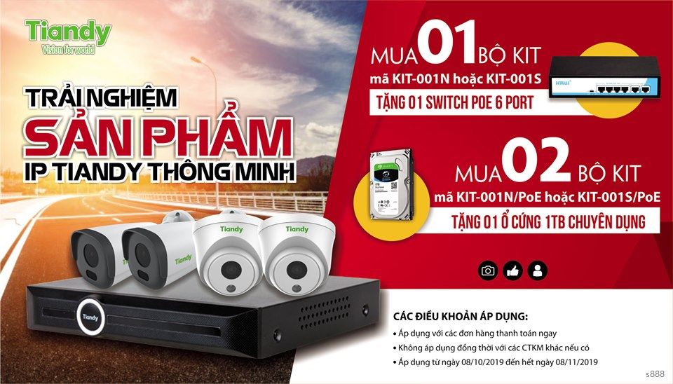 Bộ KIT 4 camera IP 2 MP Tiandy KIT-001N